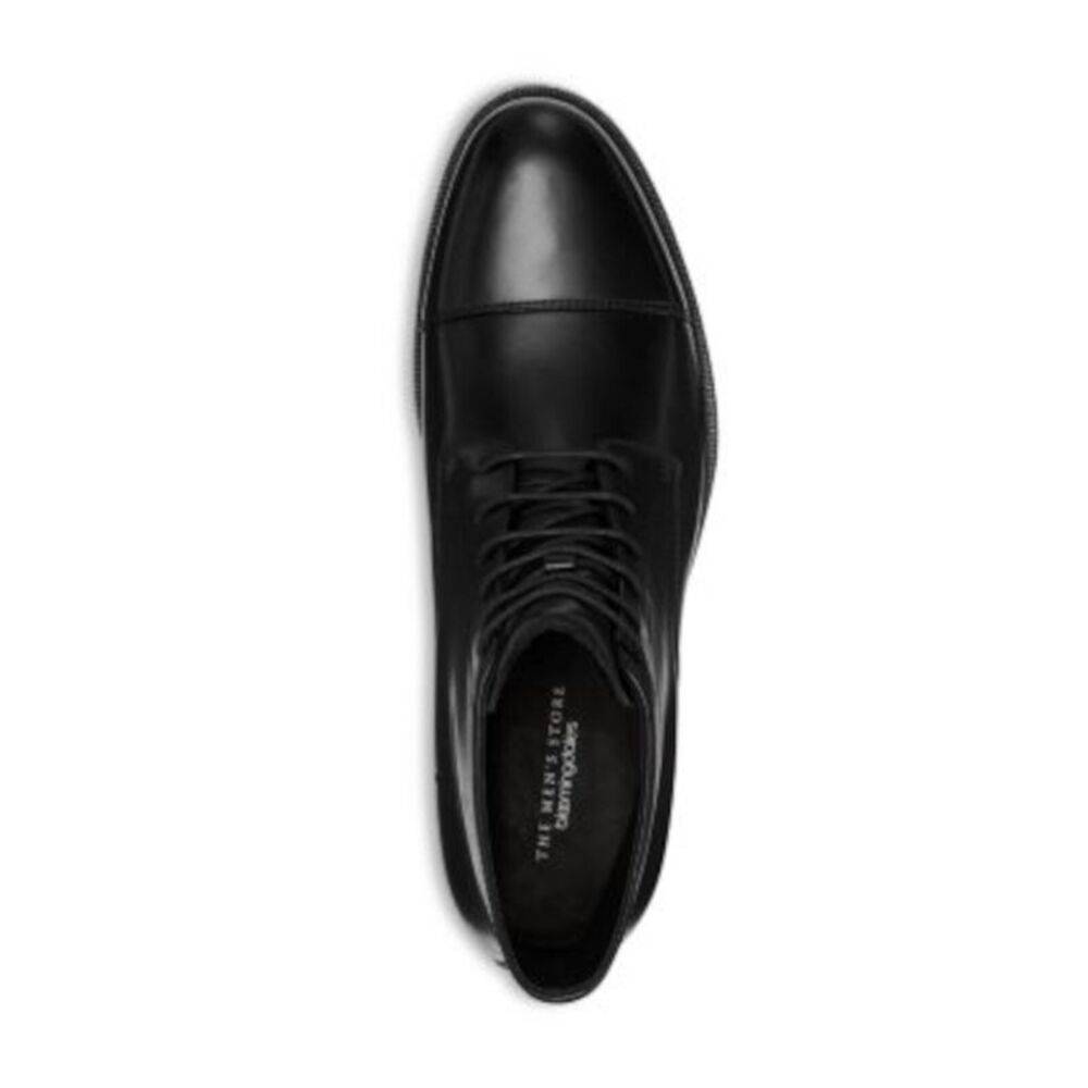 THE MENS STORE Mens Black Traction Cap Toe Block Heel Leather Boots Shoes 12 - Picture 3 of 4